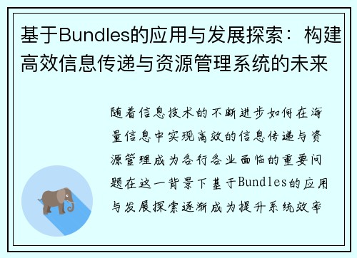 基于Bundles的应用与发展探索：构建高效信息传递与资源管理系统的未来路径